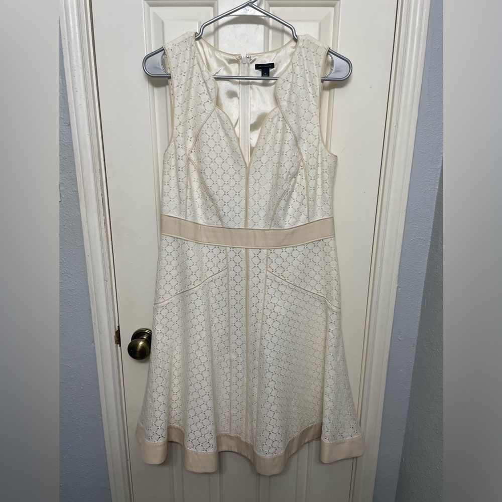 Ann Taylor Cream A-Line Mini Dress Scoop Neck - Picture 1 of 9